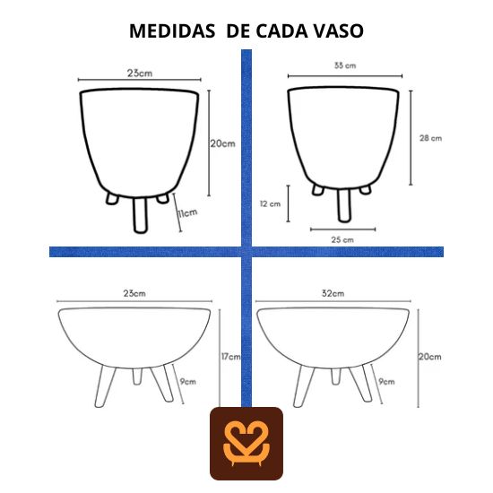 Kit 4 Vasos Para Plantas E Decoração Com Tripé De Madeira