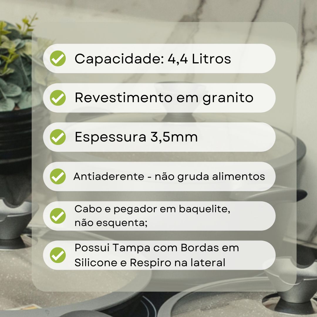Caçarola Antiaderente 4,4L a Indução Revestida em Granito 24cm