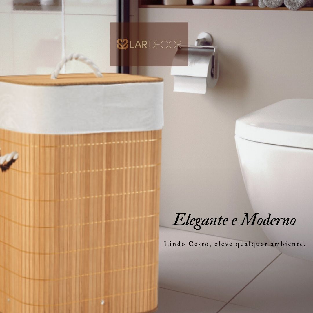 Cesto de Roupa com Tampa e Alças Forrado Compact