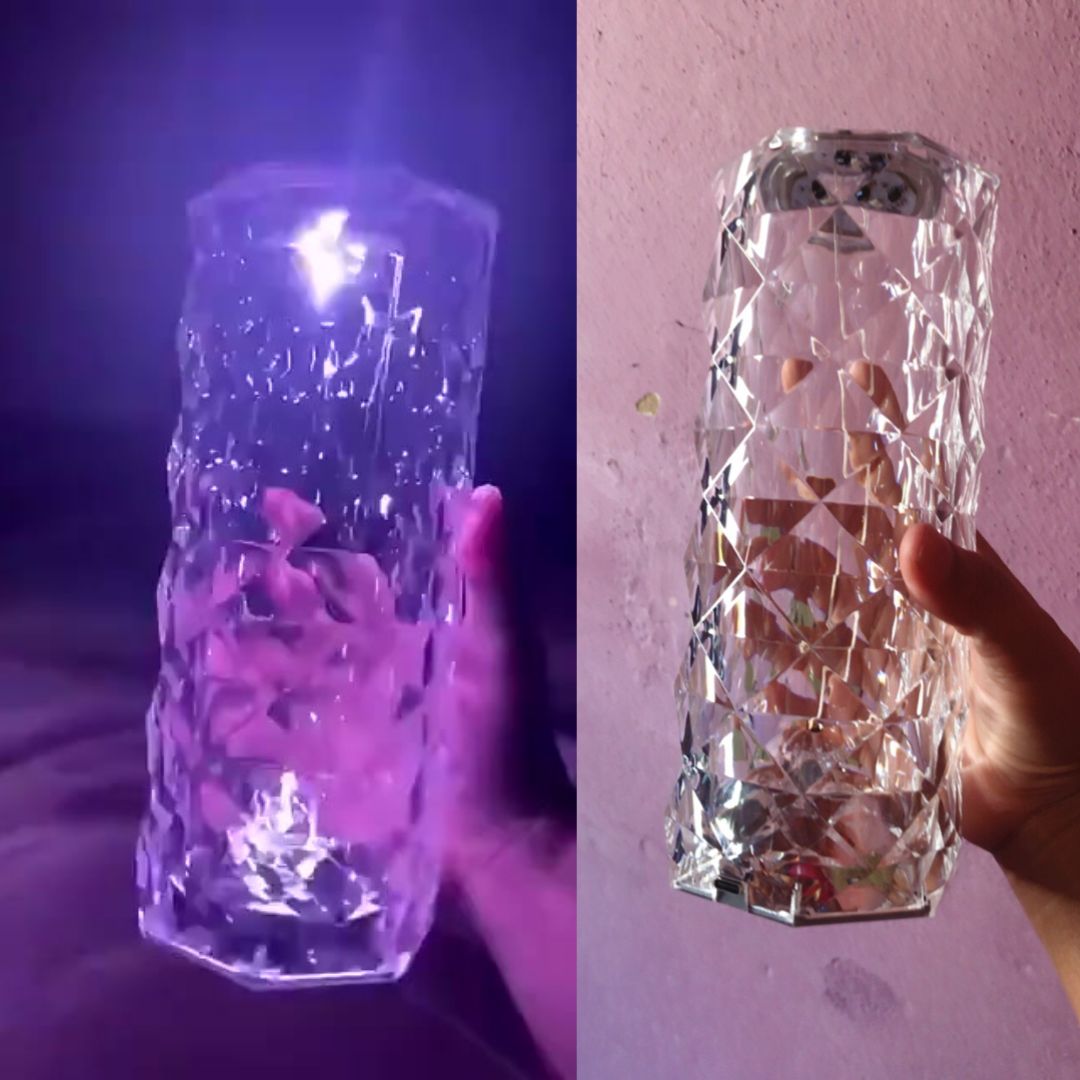 Luminária de Mesa de Cristal LED com 16 Cores de Luz Projetor USB