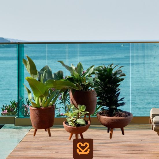 Kit 4 Vasos Para Plantas E Decoração Com Tripé De Madeira