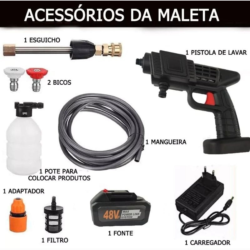 Lavadora de Alta Pressão Portátil Recarregável para Carros e Jardins