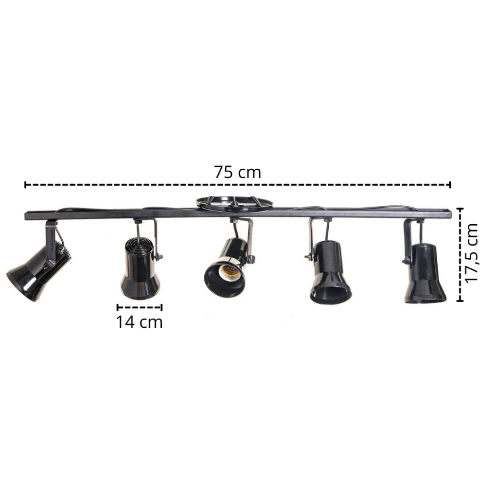 Luminária Trilho para 5 Lampâdas Articulado 360º Estilo