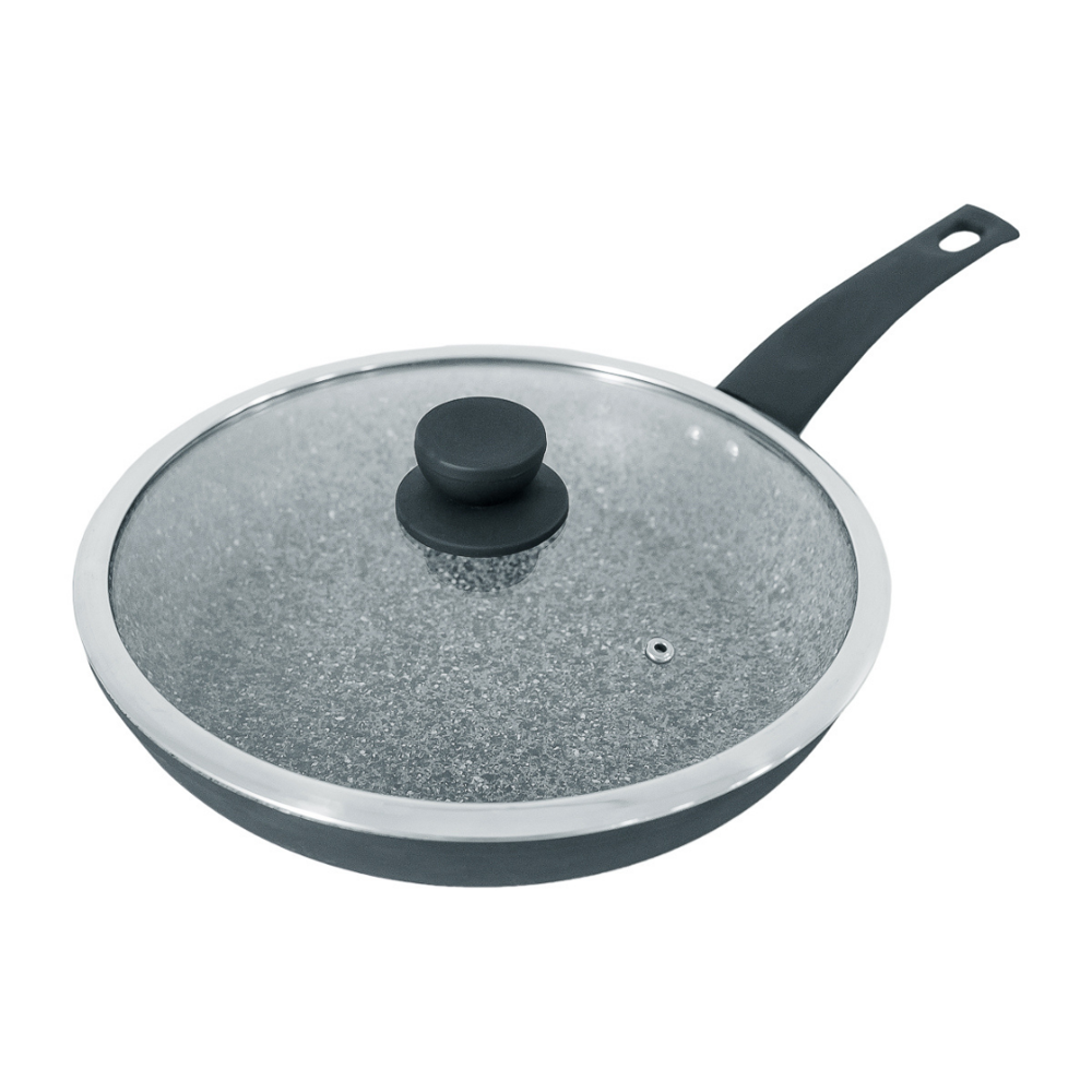 Frigideira a Indução Com Tampa Antiaderente Granito Preta 28cm