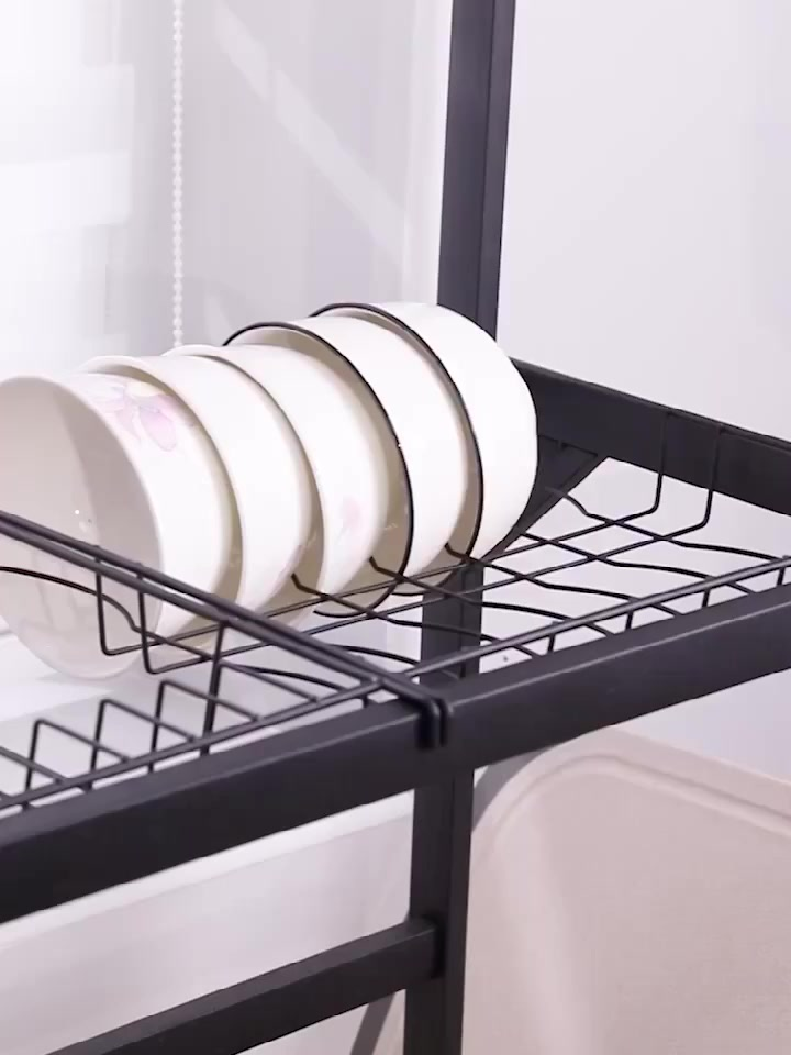 Escorredor De Louça Suspenso Kitchen Rack Aço Inoxidável Organizador Louça Preto 65/85cm Com 4 presentes