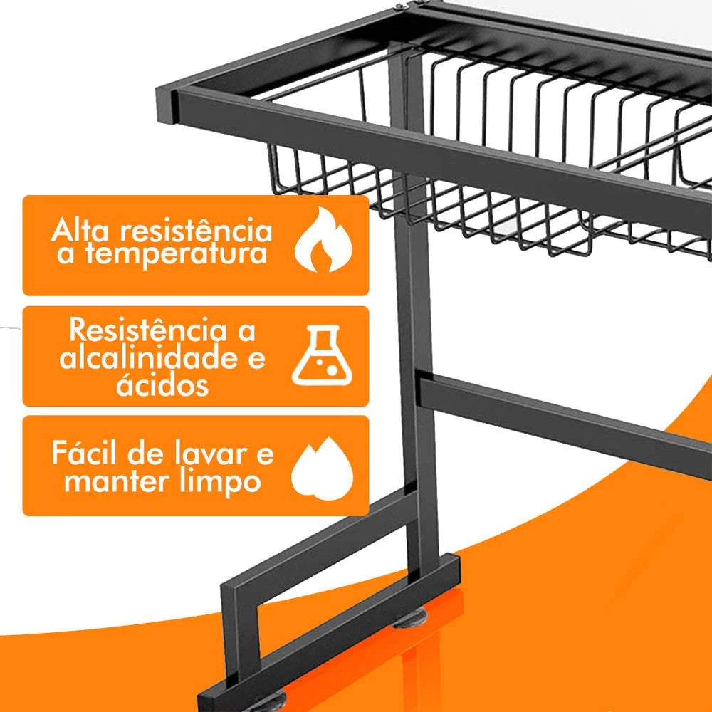 Escorredor De Louça Suspenso Rack Aço Inoxidável Preto 65/85cm S2 Lar Decor