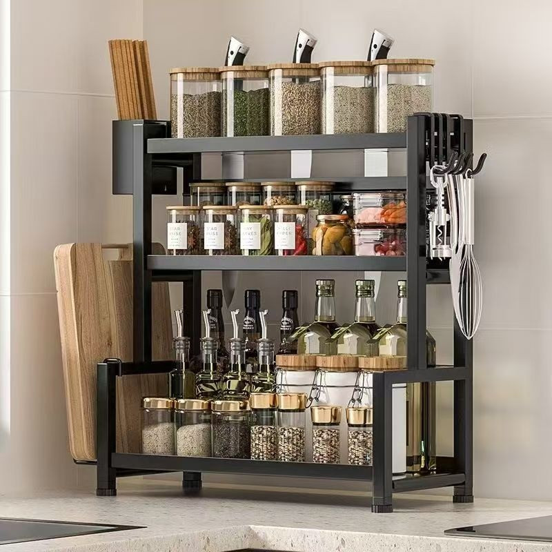 Prateleira de armazenamento de cozinha multifuncional, porta-tempero de aço inoxidável, porta-condimentos