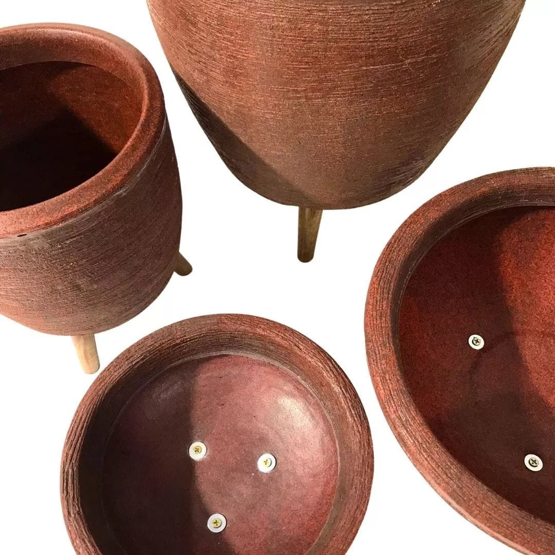 Kit 4 Vasos Para Plantas E Decoração Com Tripé De Madeira