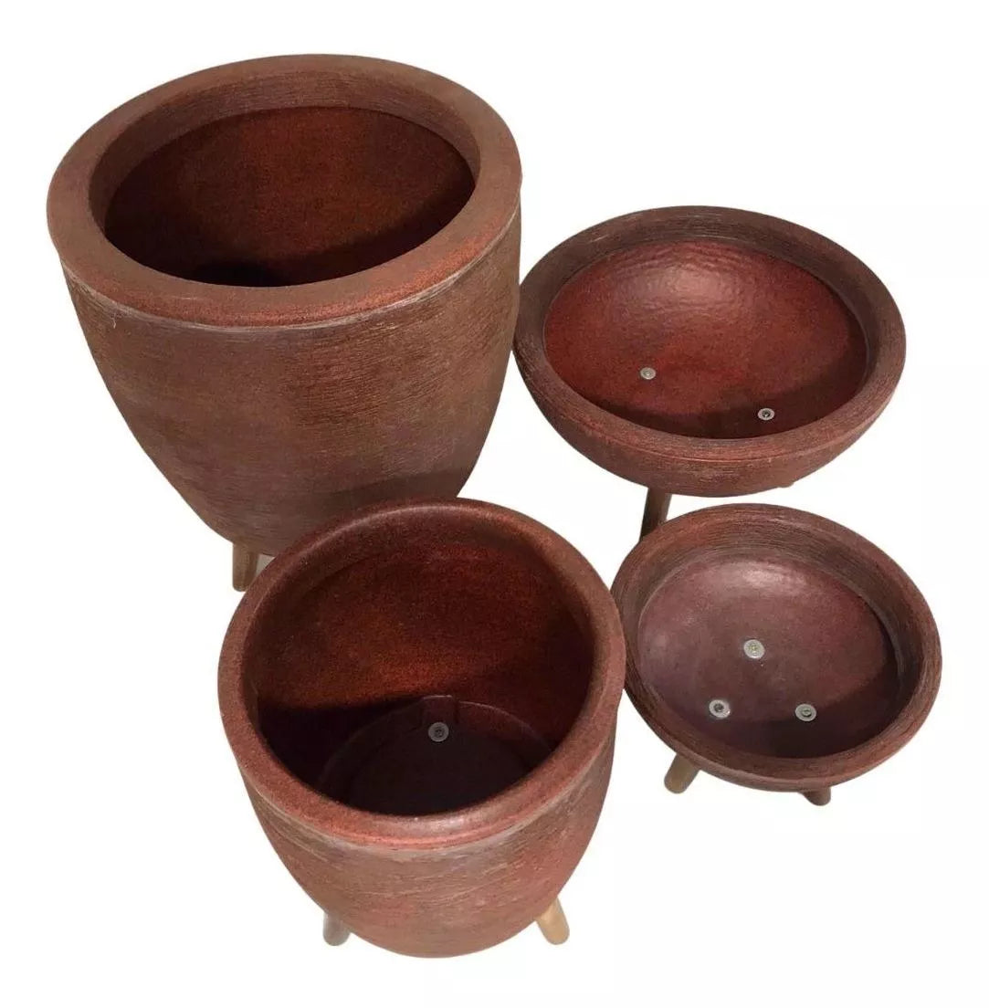 Kit 4 Vasos Para Plantas E Decoração Com Tripé De Madeira