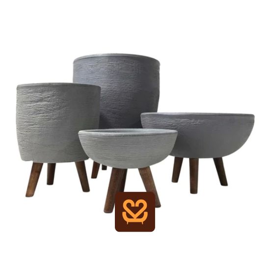 Kit 4 Vasos Para Plantas E Decoração Com Tripé De Madeira