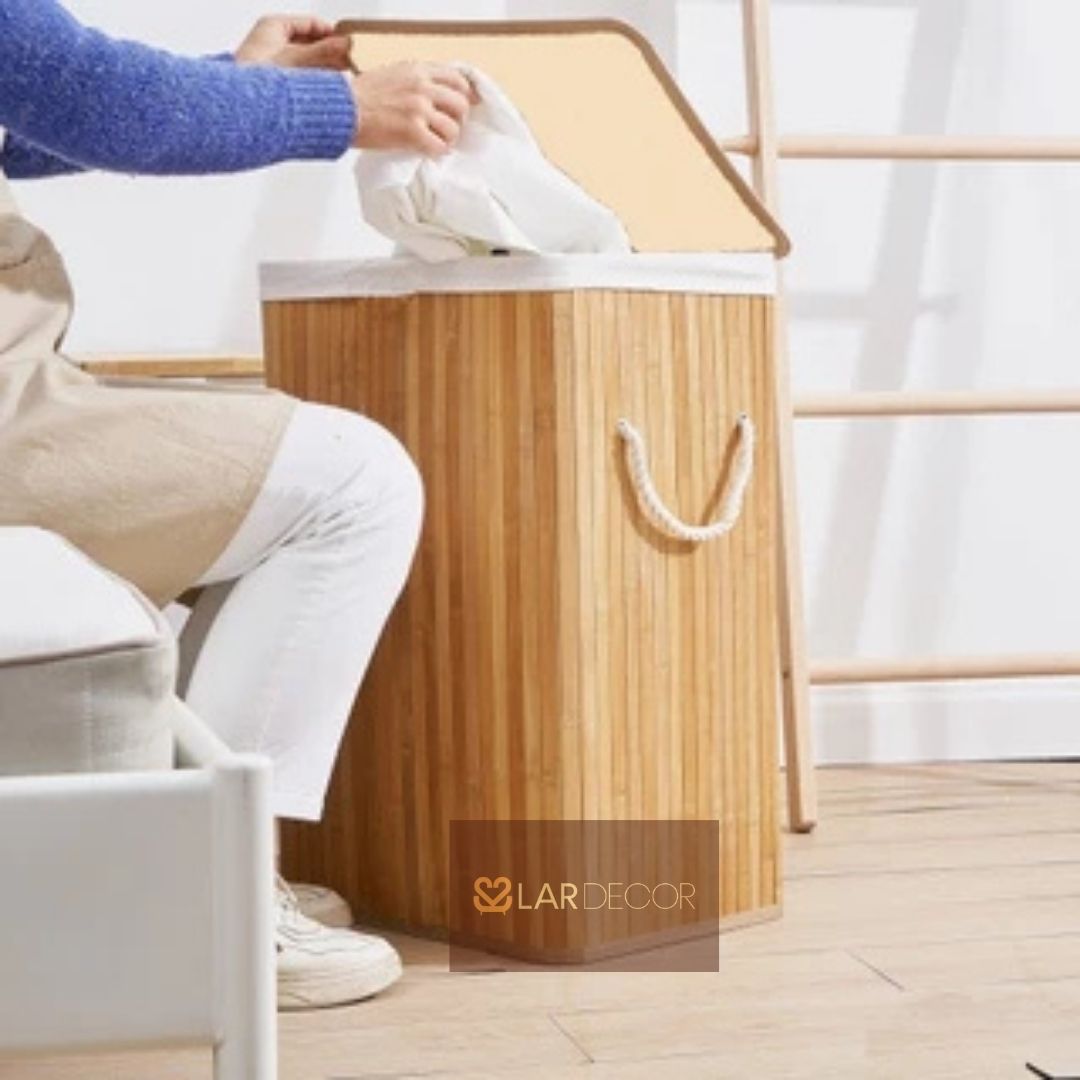 Cesto de Roupa com Tampa e Alças Forrado Compact