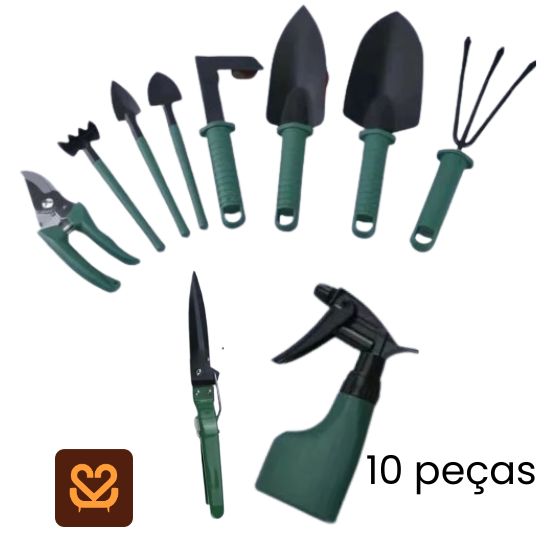 Kit Jardinagem 10 Peças Maleta Hagra Jardim Jogo Ferramentas Grama Corta Galhos Pás Poda