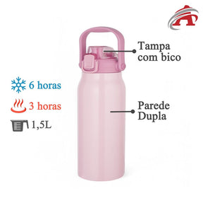 Garrafa Litrão com Alça e Bico 1,5L em Aço Inox