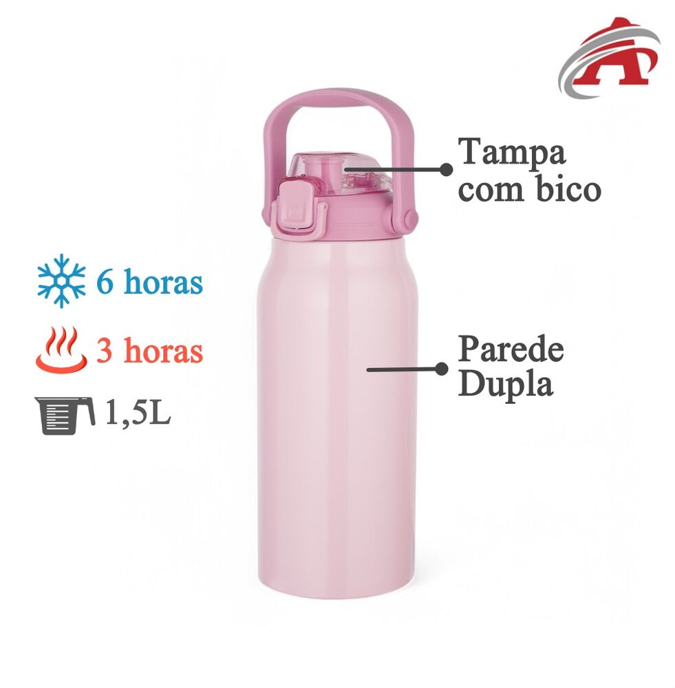 Garrafa Litrão com Alça e Bico 1,5L em Aço Inox