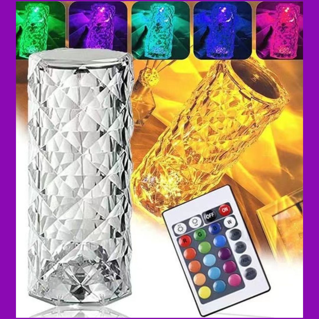 Luminária de Mesa de Cristal LED com 16 Cores de Luz Projetor USB