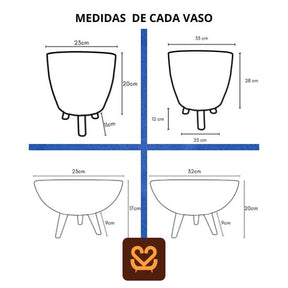 Kit 4 Vasos Para Plantas E Decoração Com Tripé De Madeira