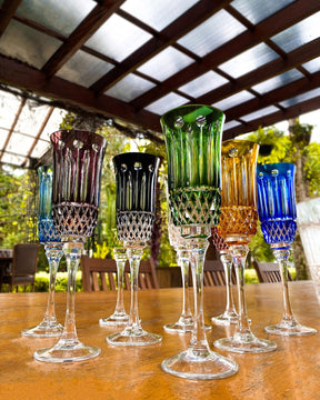 Taça de Cristal Flauta para Champagne Lapidada