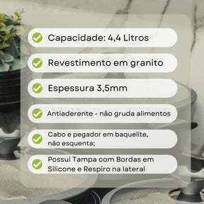 Caçarola Antiaderente 4,4L a Indução Revestida em Granito 24cm