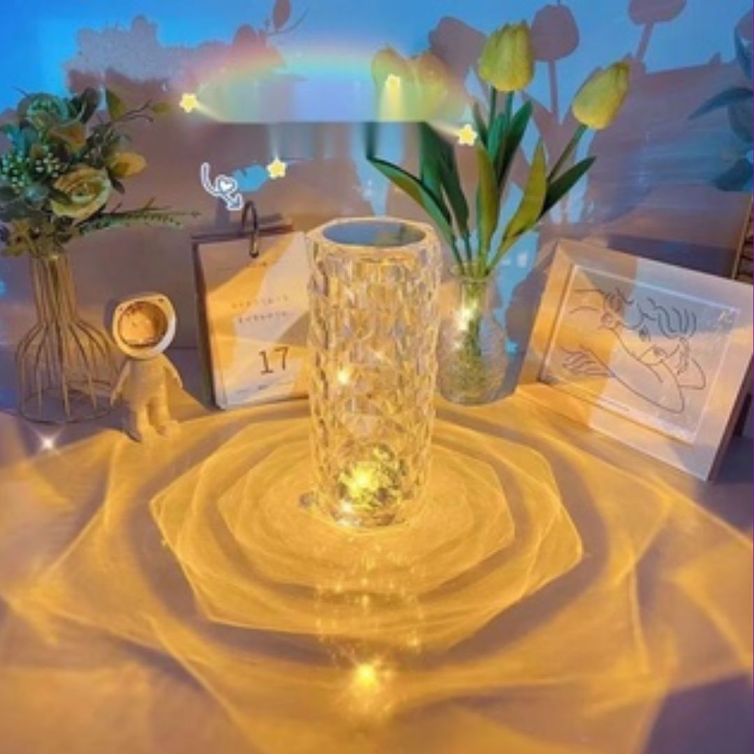 Luminária de Mesa de Cristal LED com 16 Cores de Luz Projetor USB