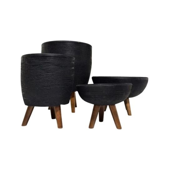 Kit 4 Vasos Para Plantas E Decoração Com Tripé De Madeira