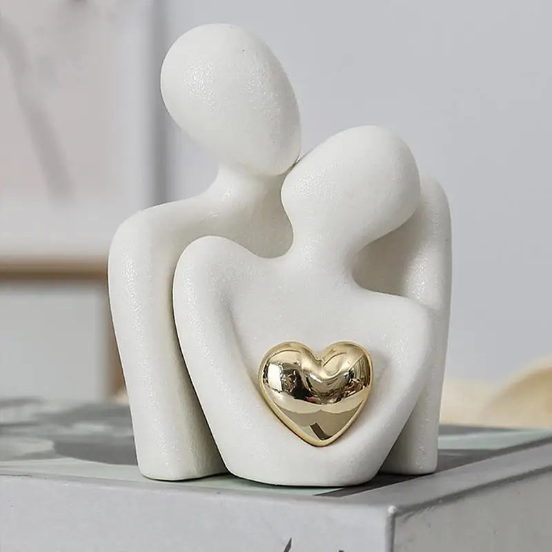 Estátua Abstrata de Casal - Decoração Moderna em Cerâmica