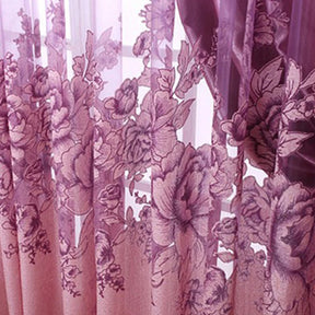 Cortina de Tule Jacquard Floral para Janela - 100x250cm