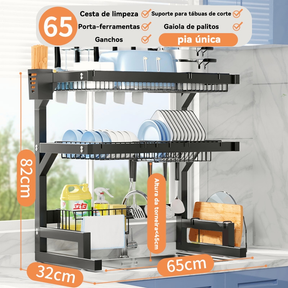 Escorredor De Louça Suspenso Kitchen Rack Aço Inoxidável Organizador Louça Preto 65/85cm Com 4 presentes