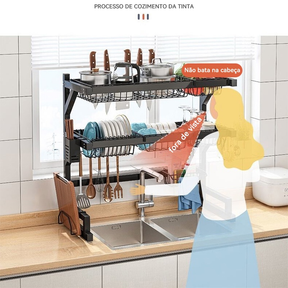 Escorredor De Louça Suspenso Kitchen Rack Aço Inoxidável Organizador Louça Preto 65/85cm Com 4 presentes