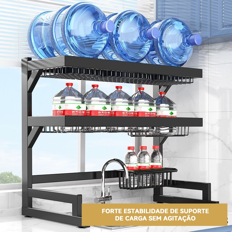 Escorredor De Louça Suspenso Kitchen Rack Aço Inoxidável Organizador Louça Preto 65/85cm Com 4 presentes