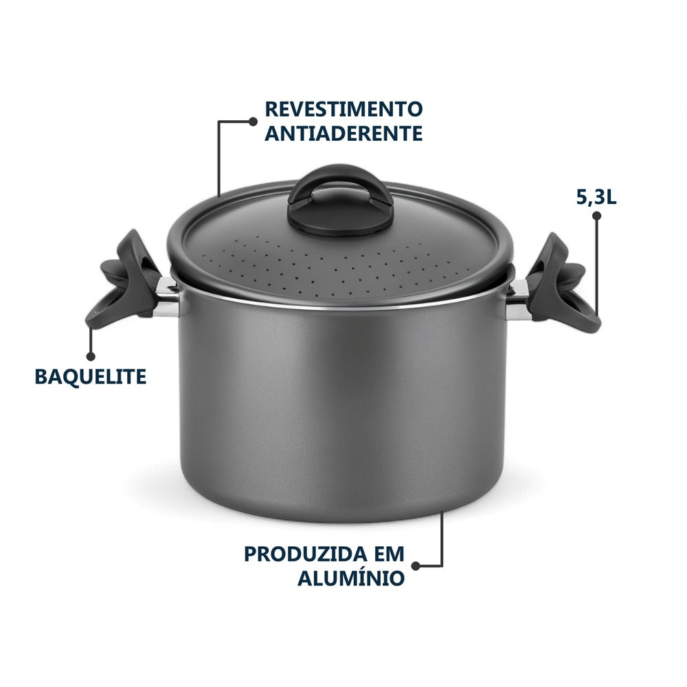 Espagueteira Antiaderente 22cm Grafite 5,3L Com Trava