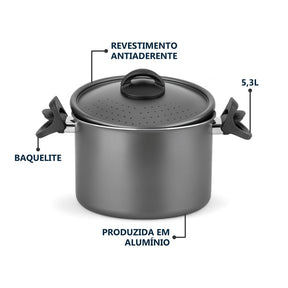 Espagueteira Antiaderente 22cm Grafite 5,3L Com Trava
