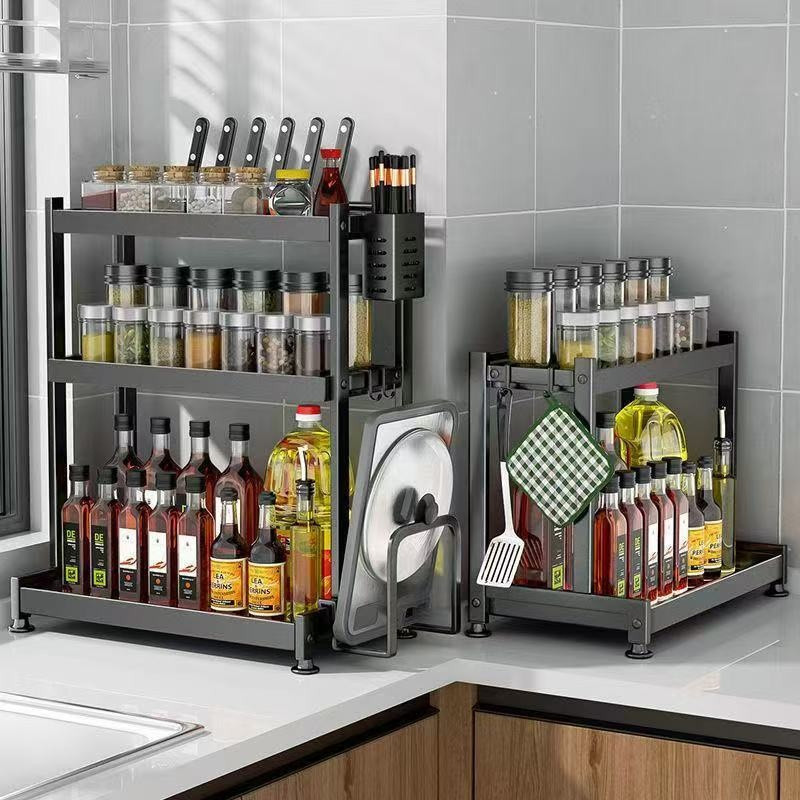 Prateleira de armazenamento de cozinha multifuncional, porta-tempero de aço inoxidável, porta-condimentos