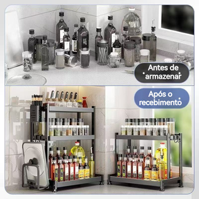 Prateleira de armazenamento de cozinha multifuncional, porta-tempero de aço inoxidável, porta-condimentos