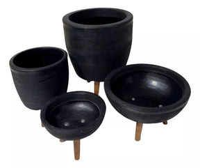Kit 4 Vasos Para Plantas E Decoração Com Tripé De Madeira