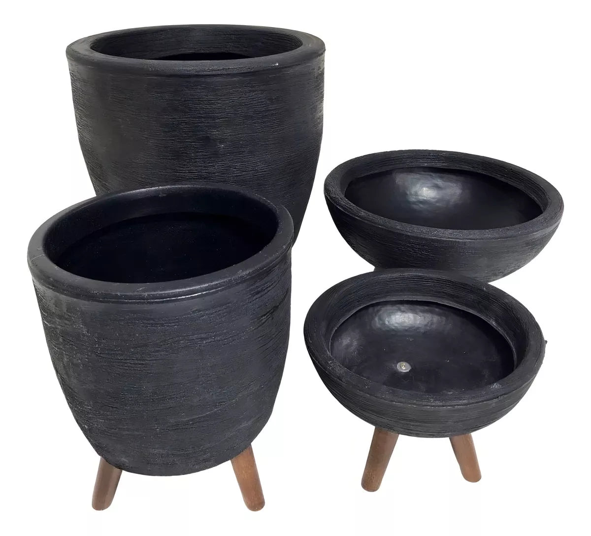 Kit 4 Vasos Para Plantas E Decoração Com Tripé De Madeira